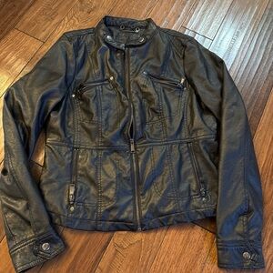 J2 Faux Leather Jacket Women‎ Large Black Moto Biker Zipper Long Sleeve Pockets